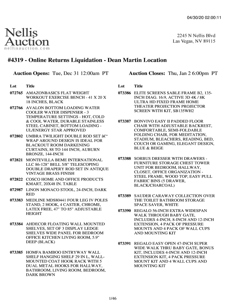 Fillable Online 3584 High End Estate Auction Dean Martin... starts