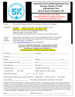 Fillable Online United Way 5K Run/Walk Registration Form Fax Email ...