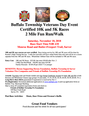 Fillable Online Buffalo Township Veterans Day Race 10k 5k And 2 Mile Fax Email Print Pdffiller Fillable Online Buffalo Township Veterans Day Race 10k 5k And 2 Mile Fax Email Print Pdffiller