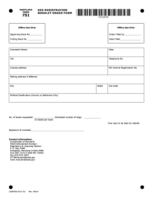 751 Keg Registration Booklet Order form. Keg Registration Booklet Order Form