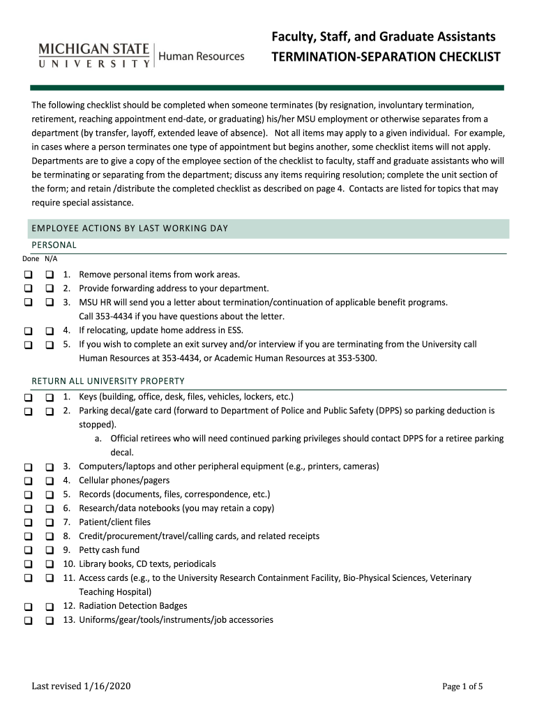 michigan termination checklist Preview on Page 1