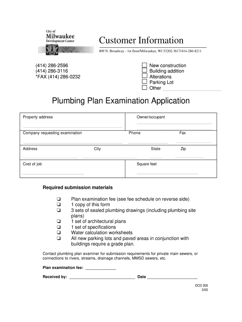 Plumbing Plan Examination Application Preview on Page 1