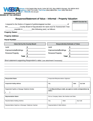 Response/Statement of Value - Informal - Property Valuation