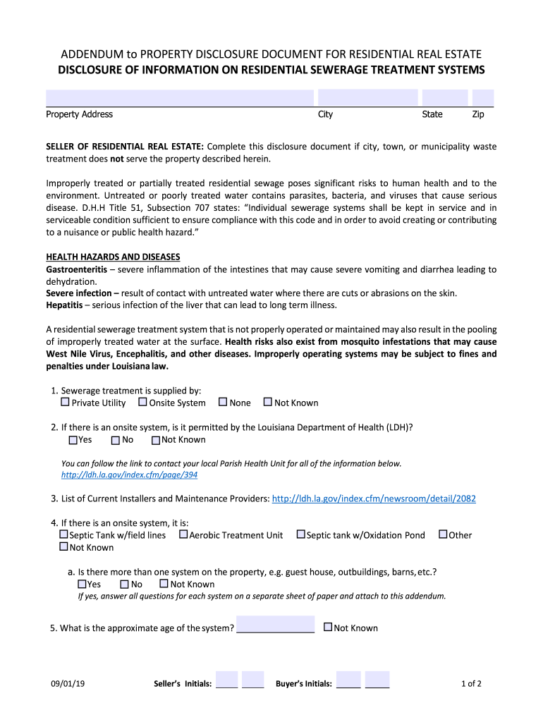 Fillable Online ADDENDUM to PROPERTY DISCLOSURE DOCUMENT FOR