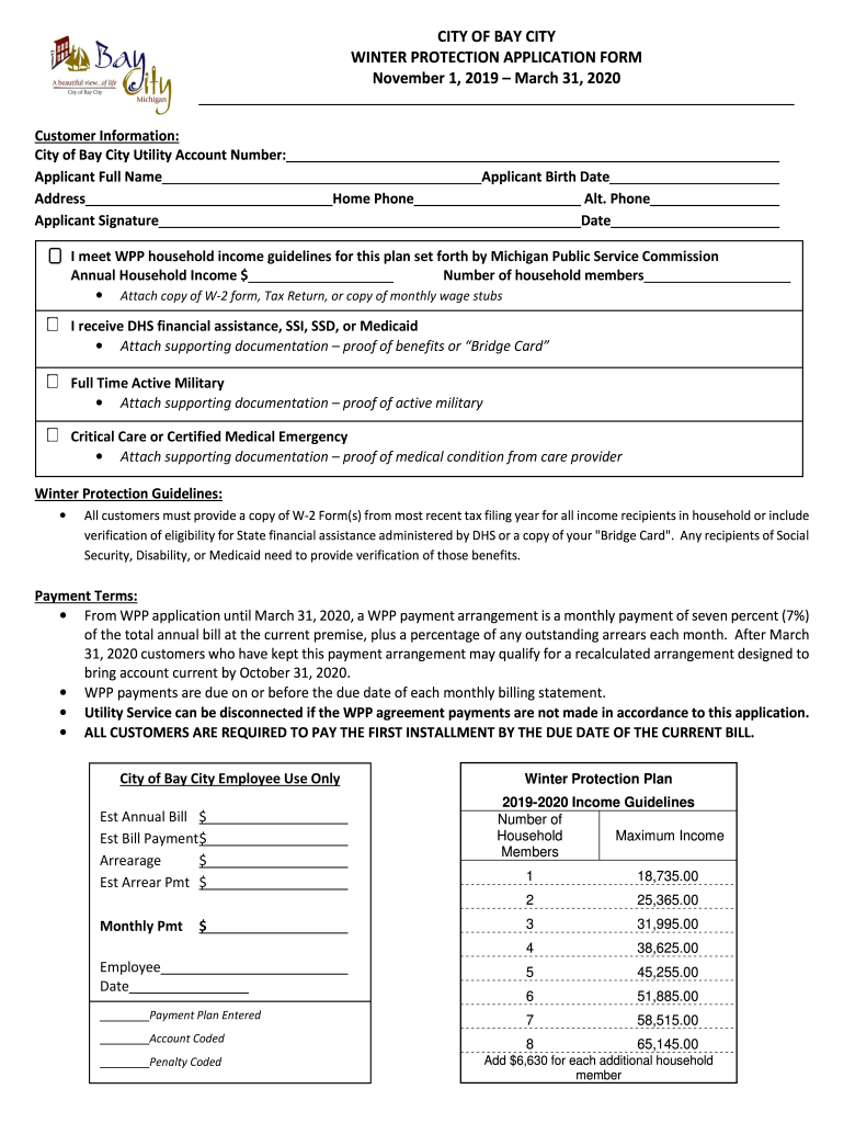CITY OF BAY CITY WINTER PROTECTION APPLICATION FORM Preview on Page 1