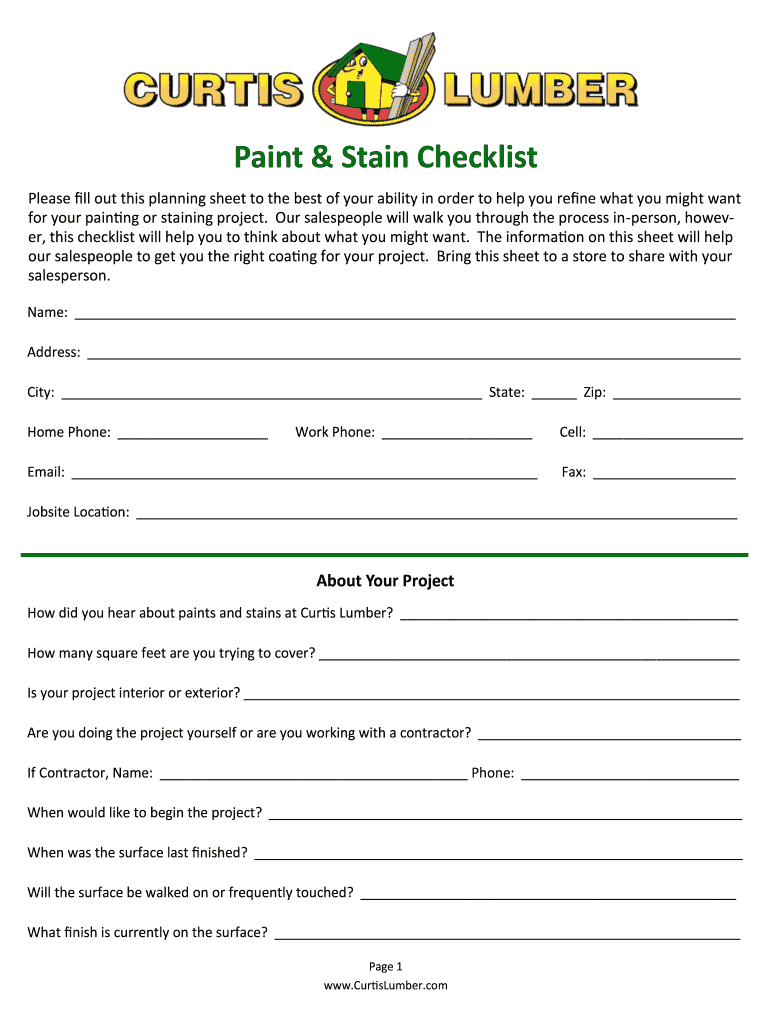 Fillable Online Paint & Stain Checklist Fax Email Print pdfFiller