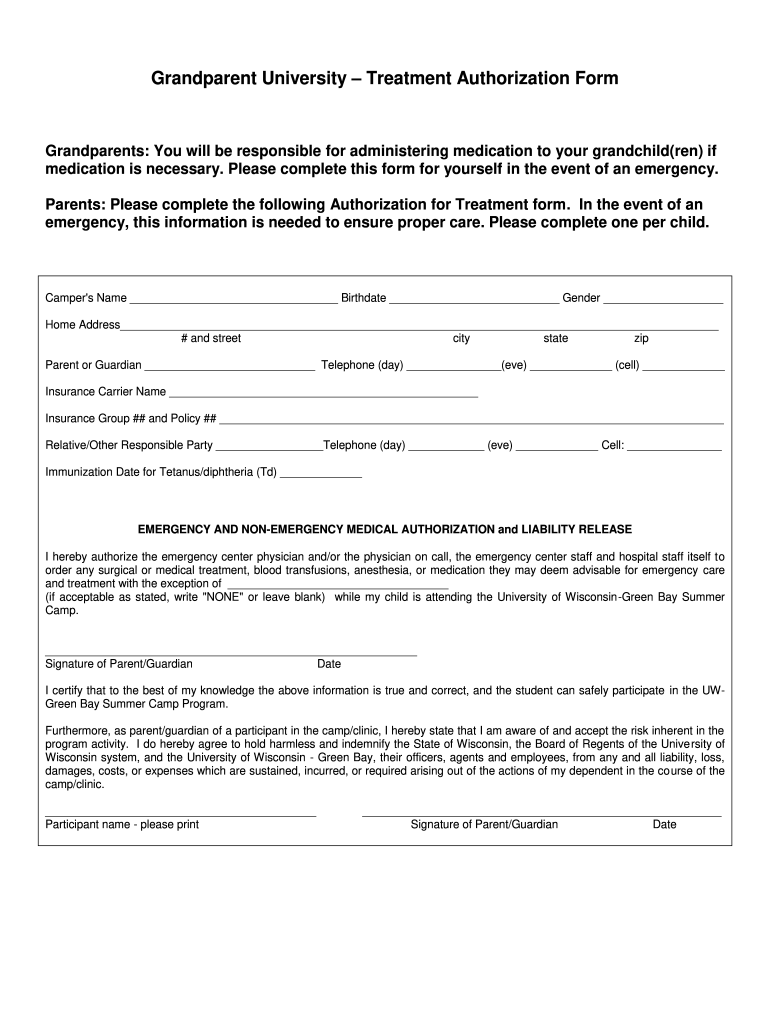 Fillable Online Grandparents' Medical Consent FormMinor (Child)eForms ...