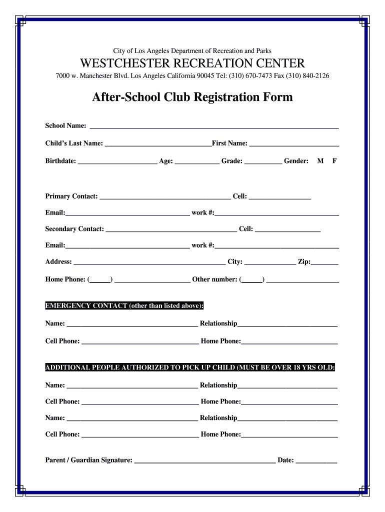 after school club form Preview on Page 1