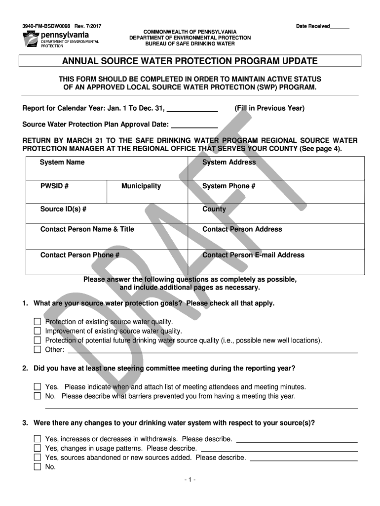 Fillable Online Annual Wellhead Protection Program Update Fax Email