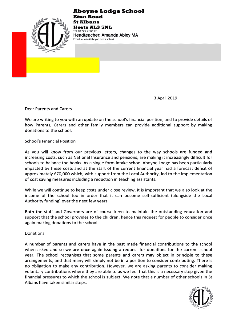 Fillable Online Aboyne Lodge School Etna Road St Albans Herts AL3 5NL