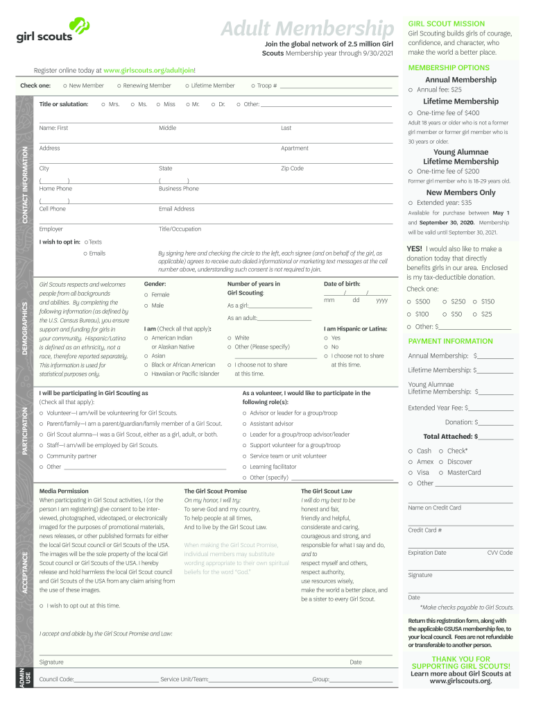 adult membership form Preview on Page 1