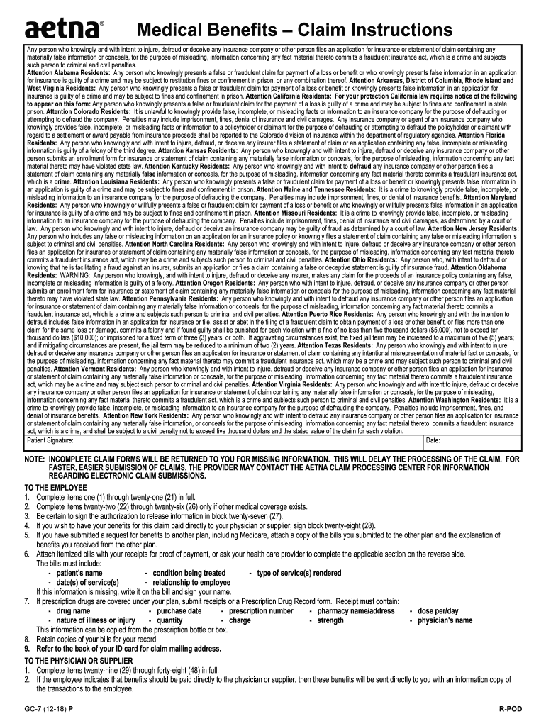 aetna insurance claim form Preview on Page 1