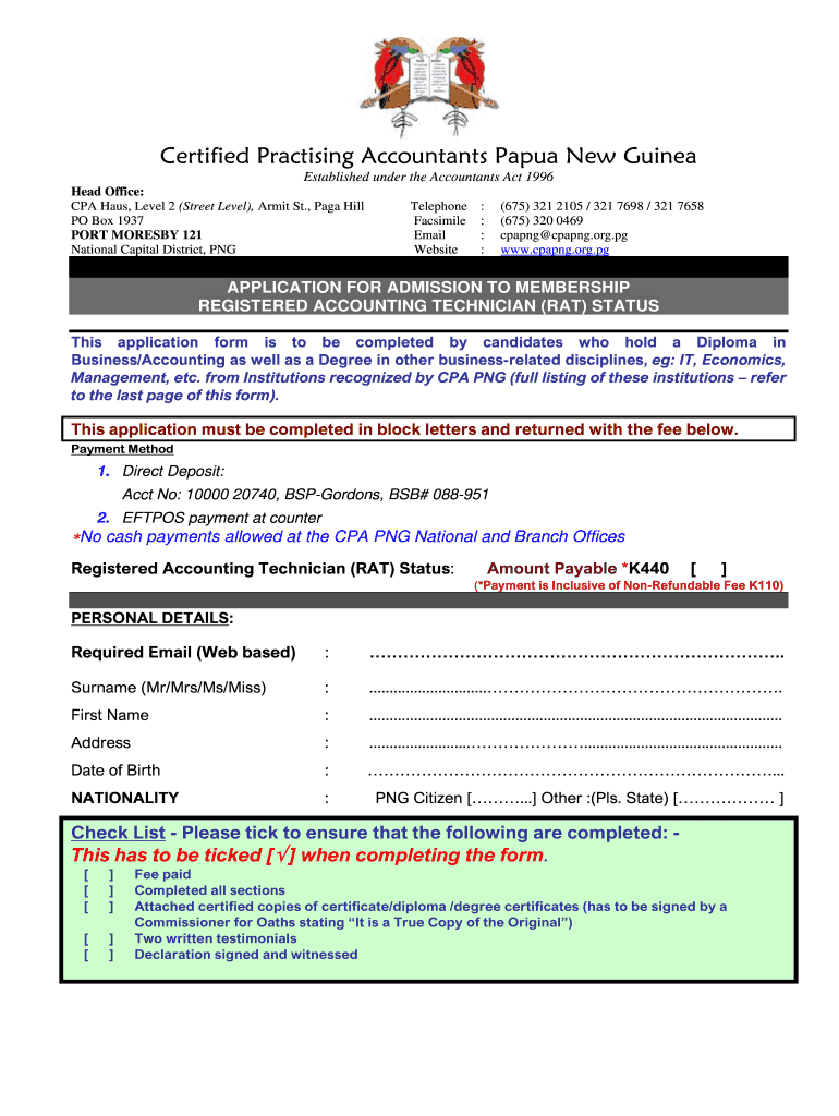 cpa png application form 2024 pdf download Preview on Page 1