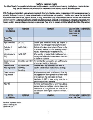 Accident and Health Checklists, Forms and Rate Report
