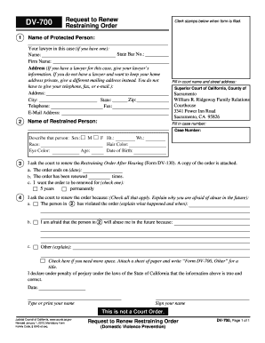 APPLICATION TO RENEW RESTRAINING ORDER (Domestic ...