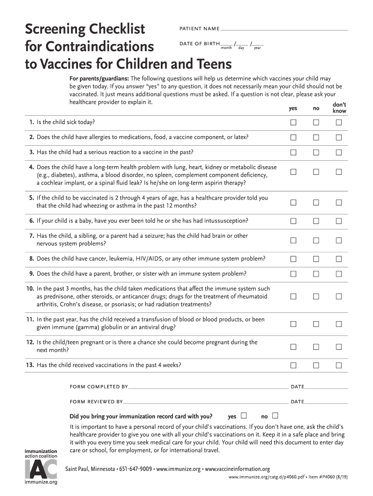 vaccine screening checklist Preview on Page 1