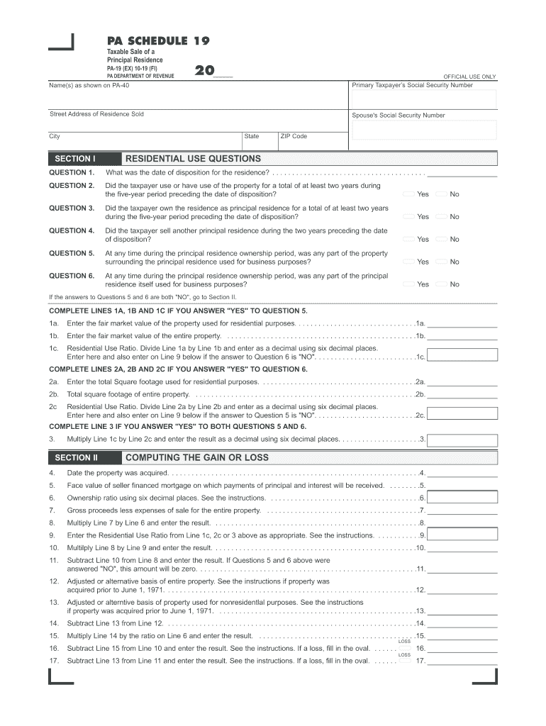 Fillable Online 2019 PA Schedule D PA Department of Revenue PA.gov