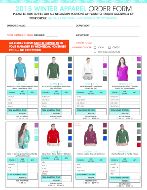 2015 WINTER APPAREL ORDER FORM