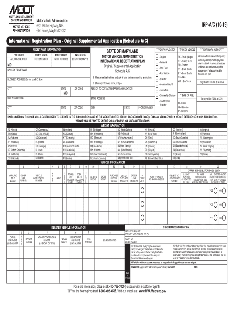 international registration plan supplemental application Preview on Page 1