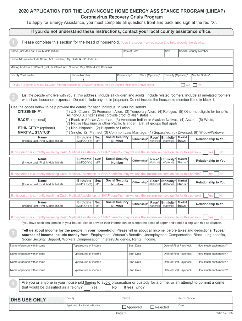 2020 APPLICATION FOR THE LOW INCOME HOME ENERGY ASSISTANCE PROGRAM 