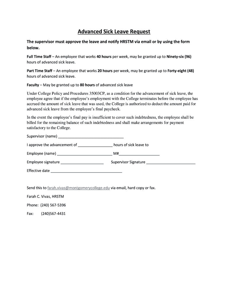 Fillable Online Advanced Sick Leave Request Fax Email Print pdfFiller