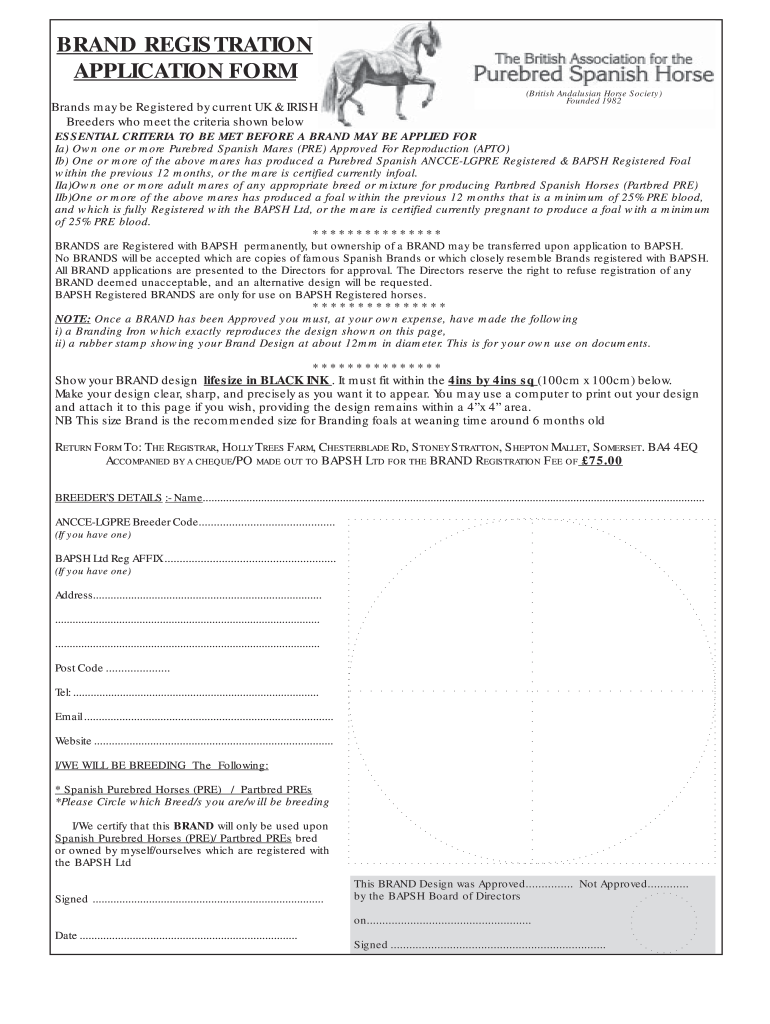 Fillable Online Brand Registration Application Form Brand Registration 