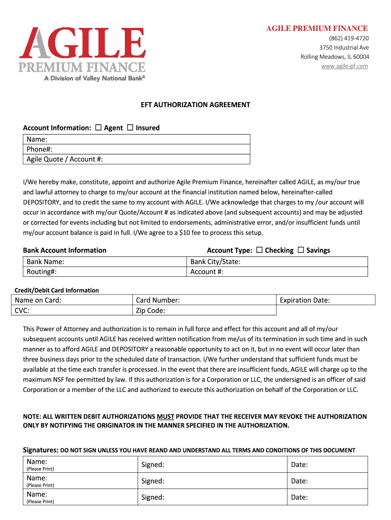Fillable Online AGILE PREMIUM FINANCE Fax Email Print PdfFiller
