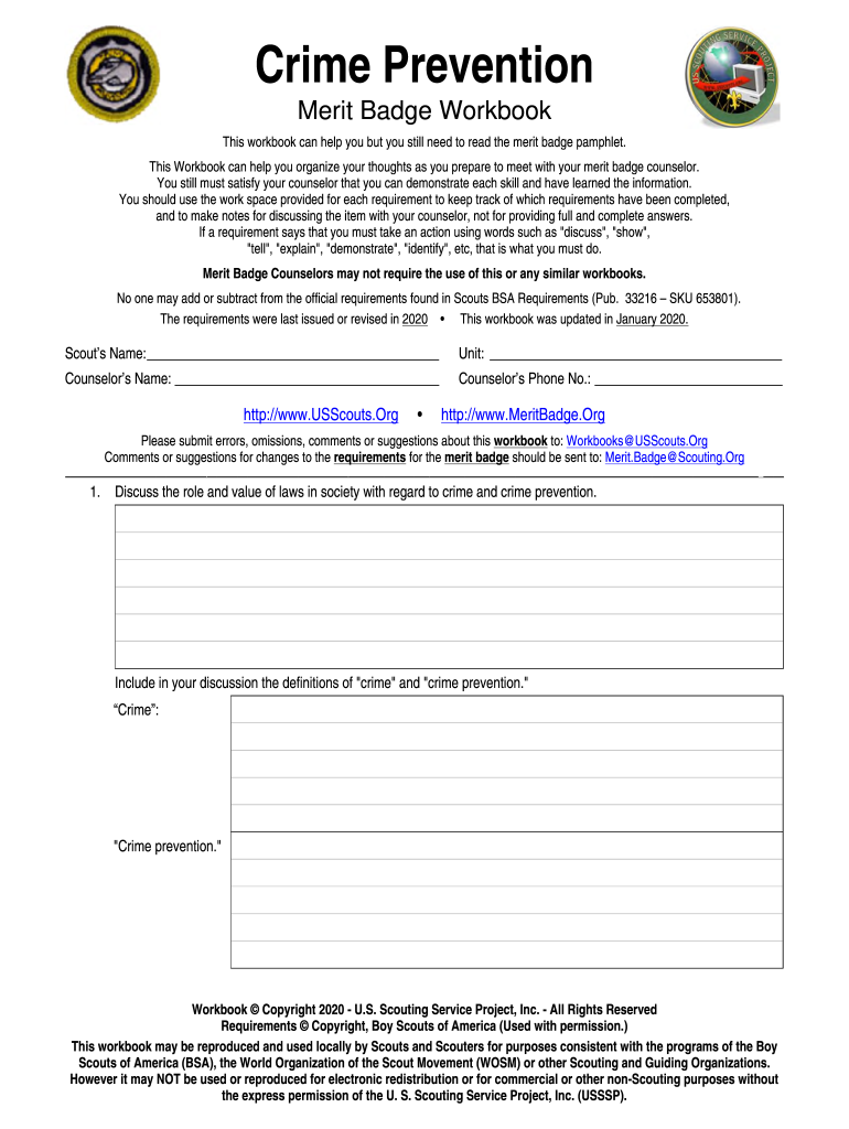 Fillable Online Crime Prevention Merit Badge and Worksheet Boy Scout Trail Fax Email Print