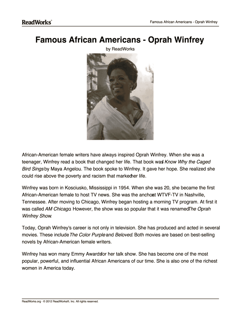 Readworks Famous African American Answer Key Fill Online, Printable