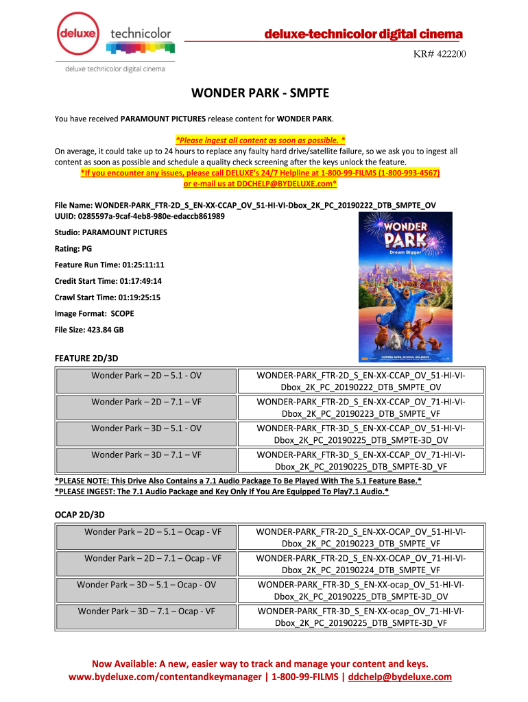 Fillable Online deluxetechnicolor digital cinema Fax Email Print