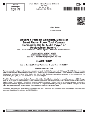 Fillable Online Must Be Postmarked No Later Than July 19, 2018 Claim ...