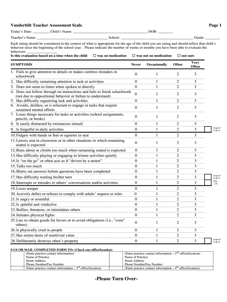 Vanderbilt Teacher Initial Assessment - ADHD Vanderbilt Teacher Initial Assessment - ADHD Preview on Page 1