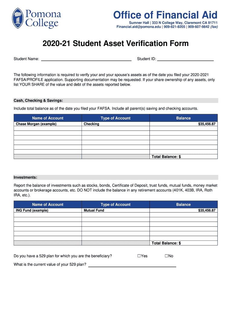 Asset Verification Form Template - Fill Online, Printable, Fillable ...