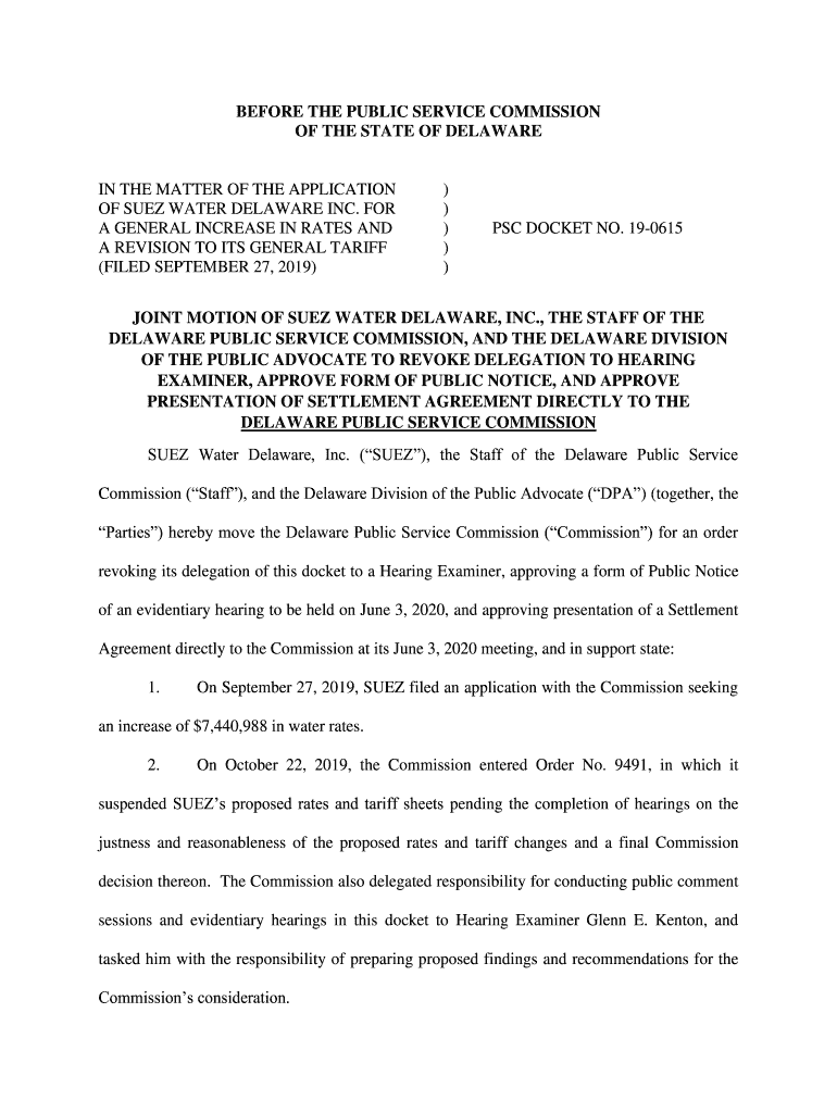 Fillable Online OF SUEZ WATER DELAWARE INC Fax Email Print pdfFiller