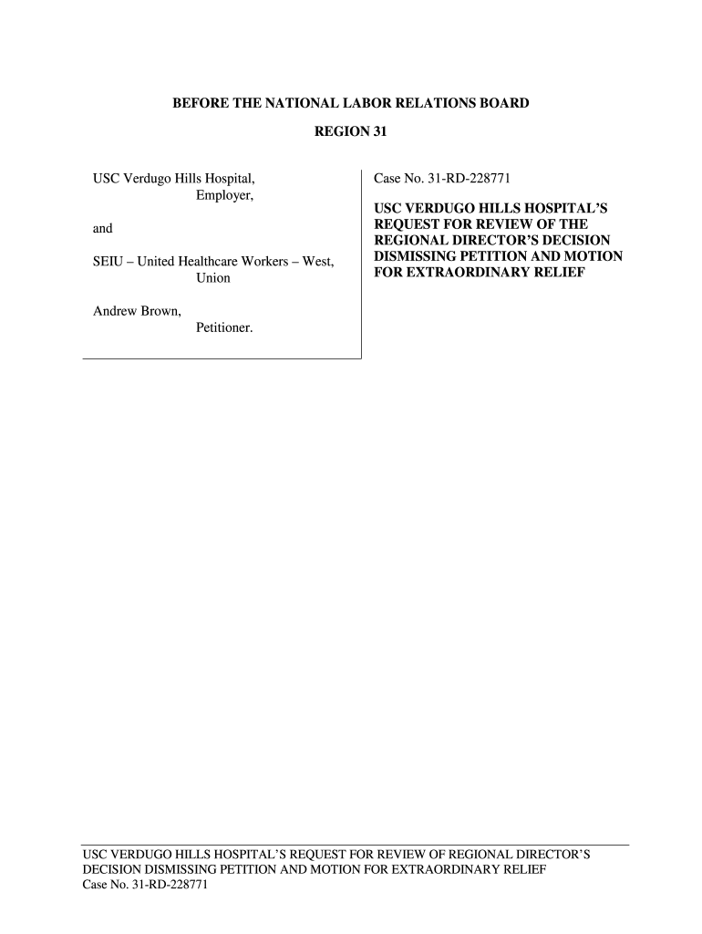 Fillable Online USC Request for Review - RDs Decision to Dismiss Decert ...