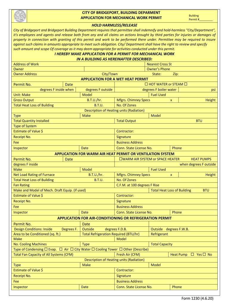 Fillable Online Form 1230 (4.6.20) CITY OF BRIDGEPORT, BUILDING Fax