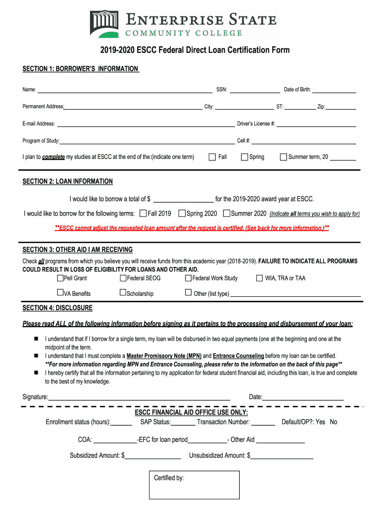 direct loan certification form Preview on Page 1