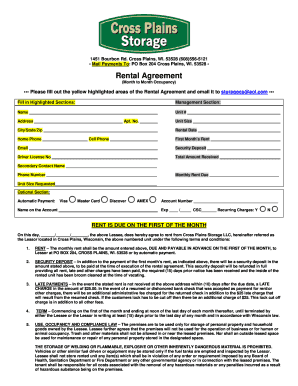 Month to Month Storage Rental Agreement