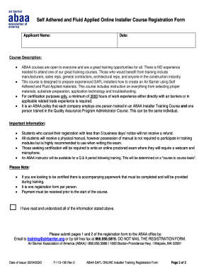 Self Adhered and Fluid Applied Online Installer Course Registration Form