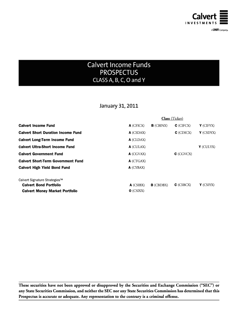 Fillable Online Calvert Funds Prospectus Class A, B, C, O and