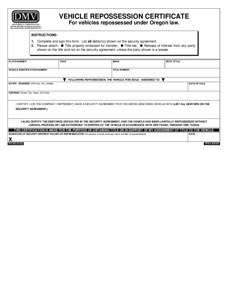 certificate of repossession Preview on Page 1