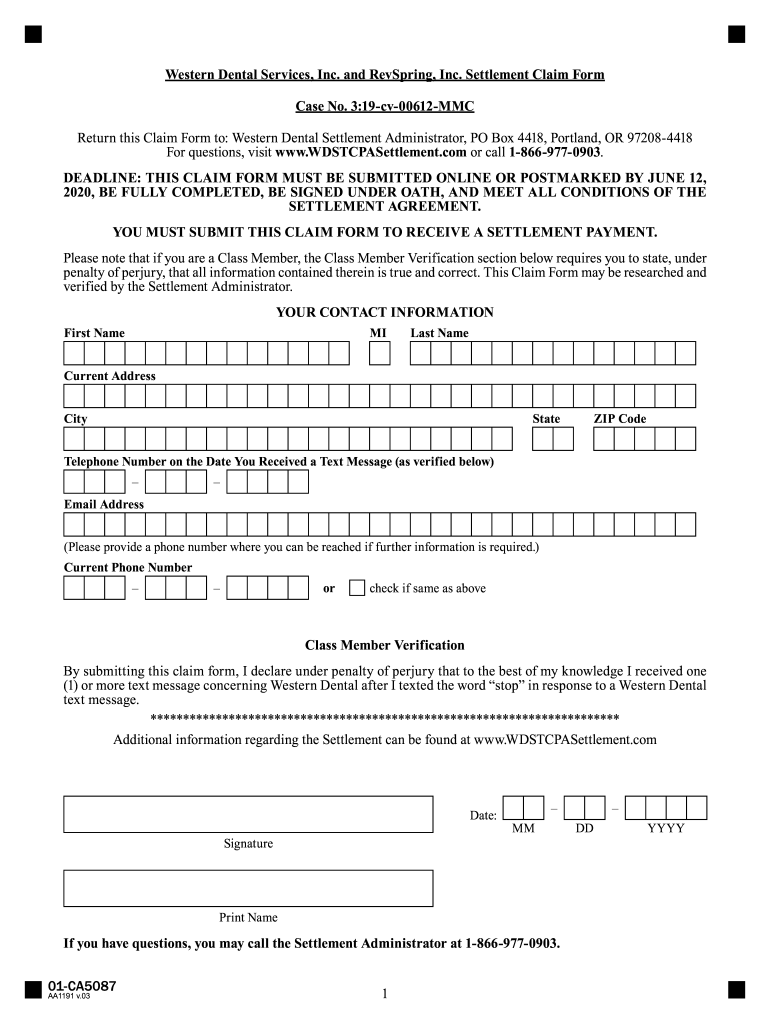 Western Dental Settlement Fill and Sign Printable Template Online US Legal Forms