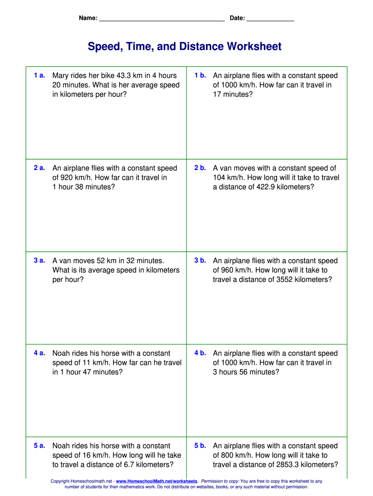 Speed Time And Distance Worksheet - Fill Online, Printable, Fillable, Blank  | pdfFiller