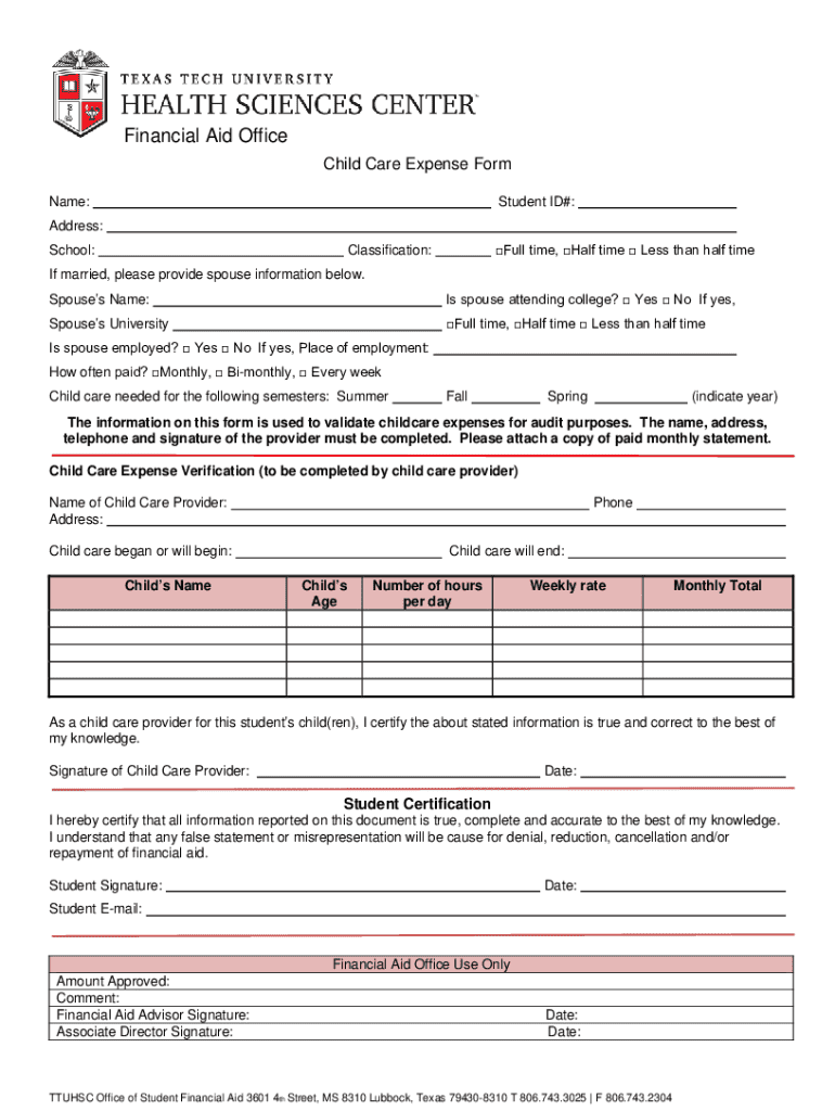 child care form Preview on Page 1