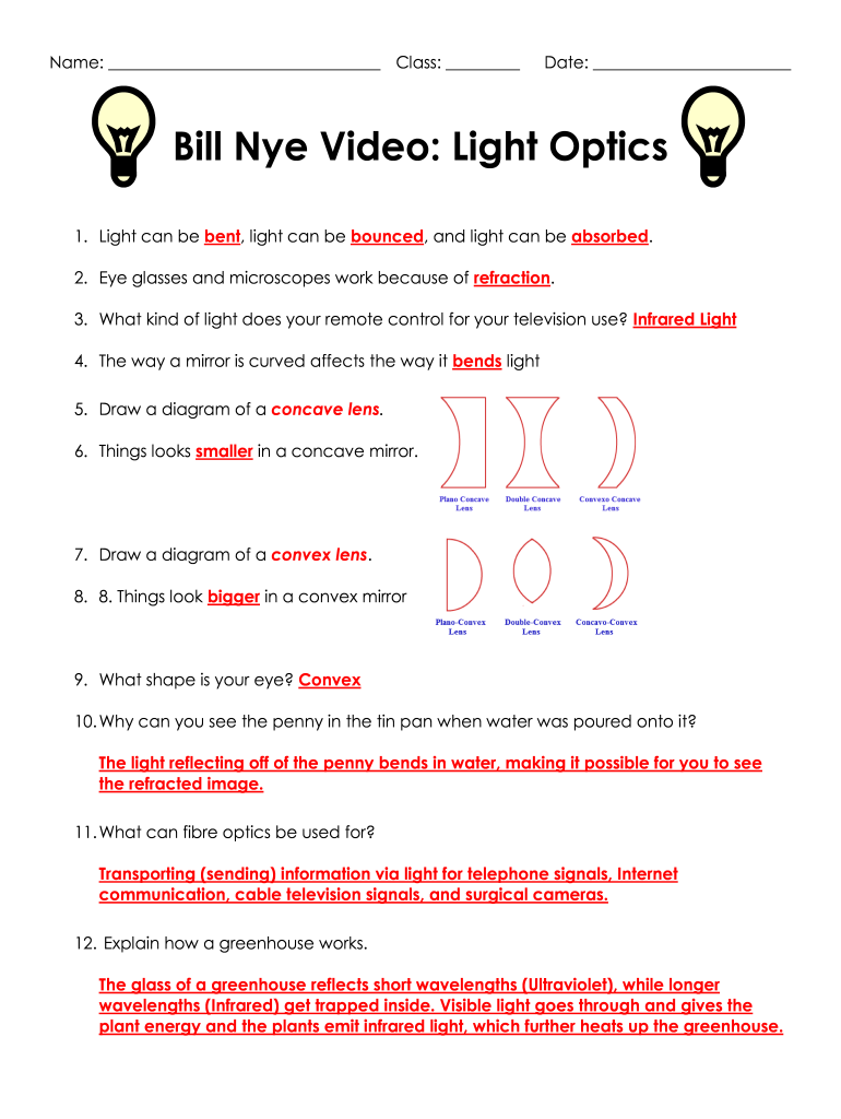 22 Bill Nye Light Optics Video Worksheet - Fill and Sign Printable Throughout Bill Nye Waves Worksheet