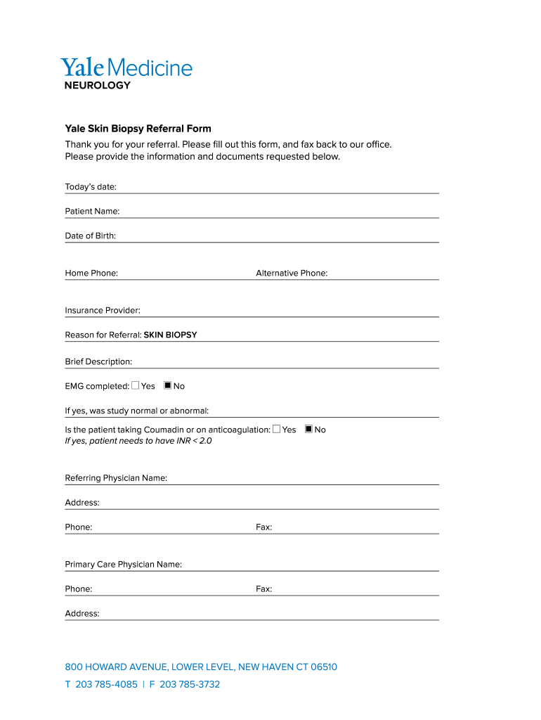 Yale Skin Biopsy Referral Form - Yale Medicine Preview on Page 1