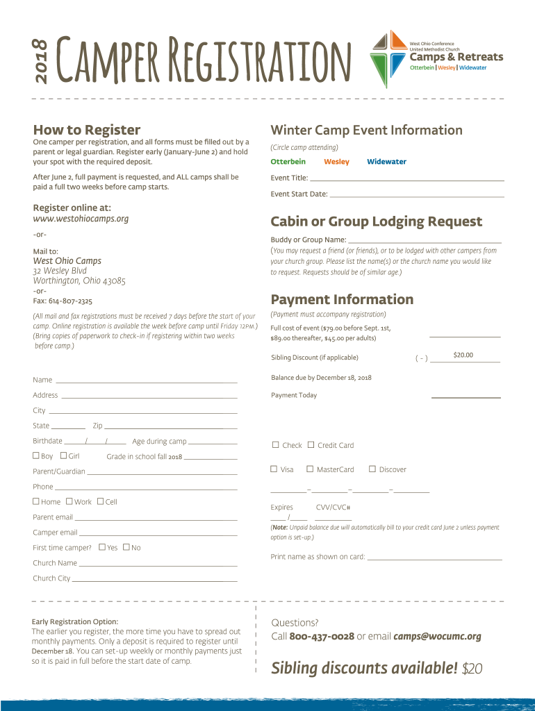 Fillable Online One camper per registration, and all forms must be