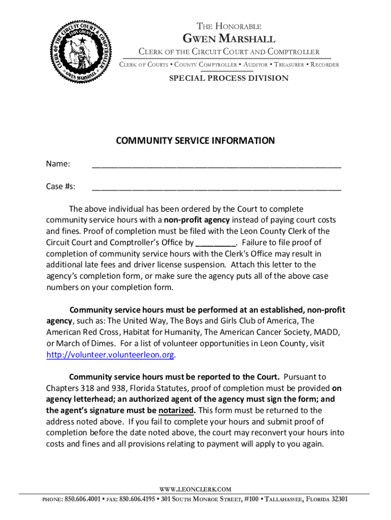 Community Service Completion Form Preview on Page 1