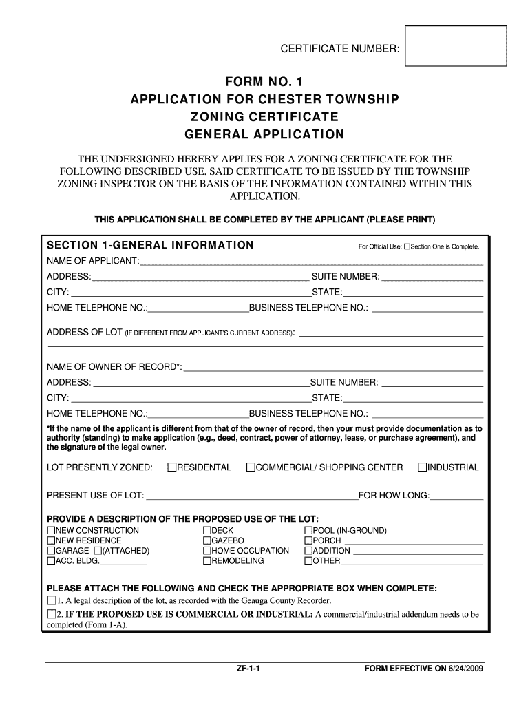 Fillable Online application for a zoning certificate West Chester
