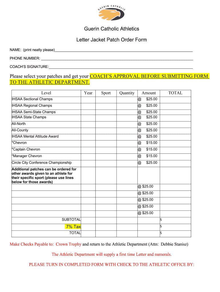 Fillable Online Athletic Yard Sign Order FormGuerin Catholic High